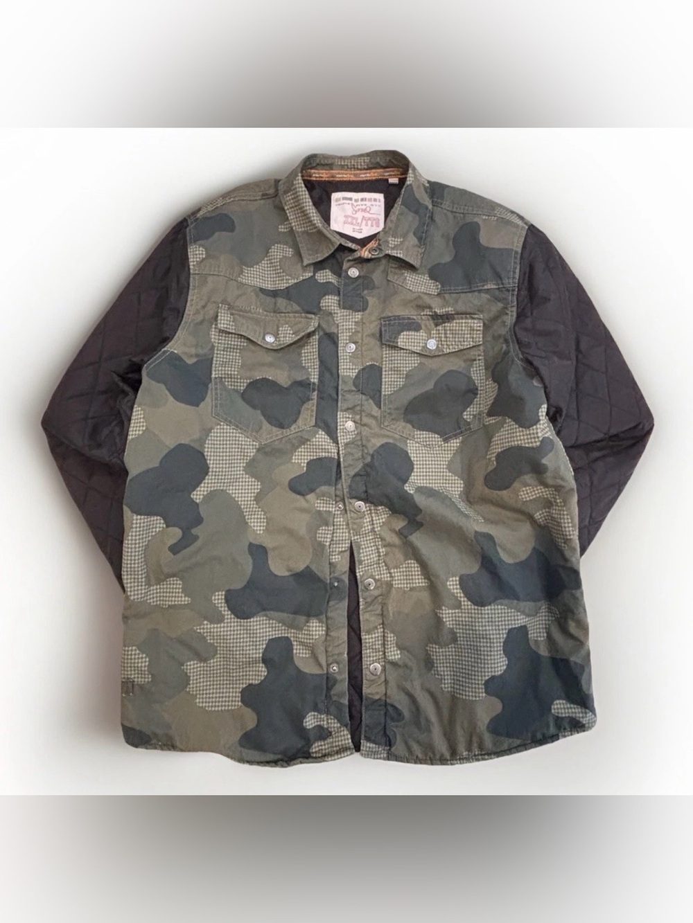 Y2K Triple Five Soul Quilted Jacket Black Camo Lined Button Streetwear Coat